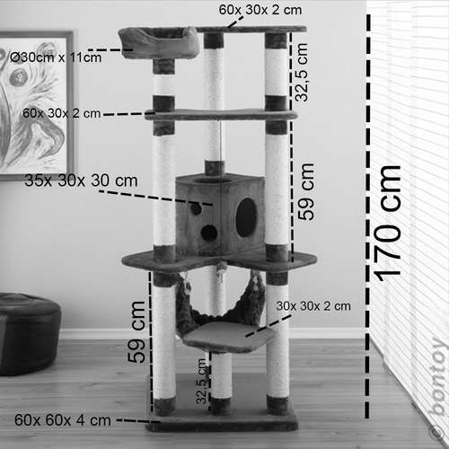 Bontoy Kratzbaum MAX creme 160cm I extra dicke Bodenplatte I stabiler Stand 