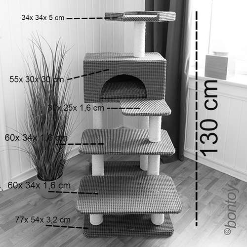 Bontoy Katzenkratzbaum PHILL grau 130cm mit breiten Stufen
