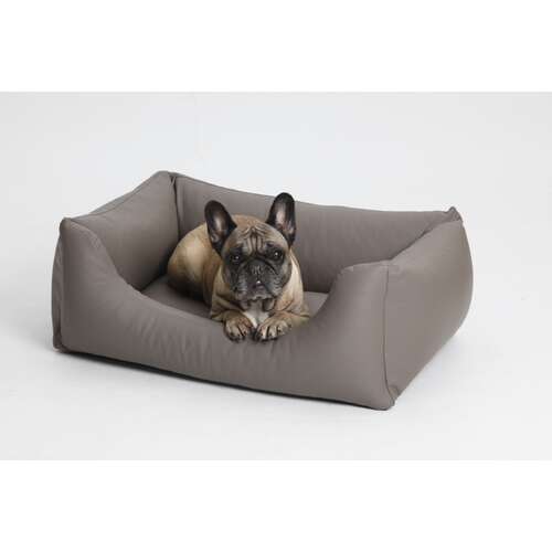 BoxBed Saddle I für Hunde I Taupe I Lederoptik I Größe L I 100 x 80 x 30 cm