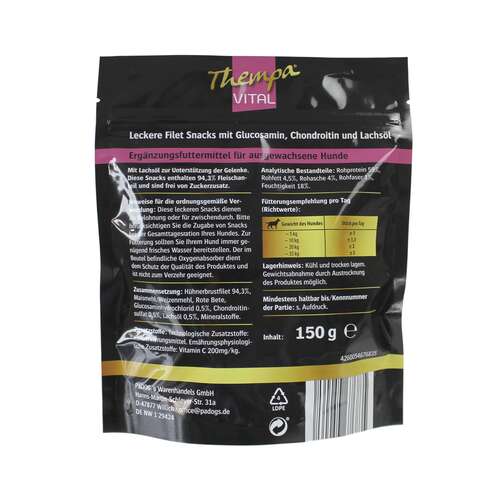 Thempa Vital Hhnchen-Streifen 150g mit Glucosamin, Chondroitin und Lachsl